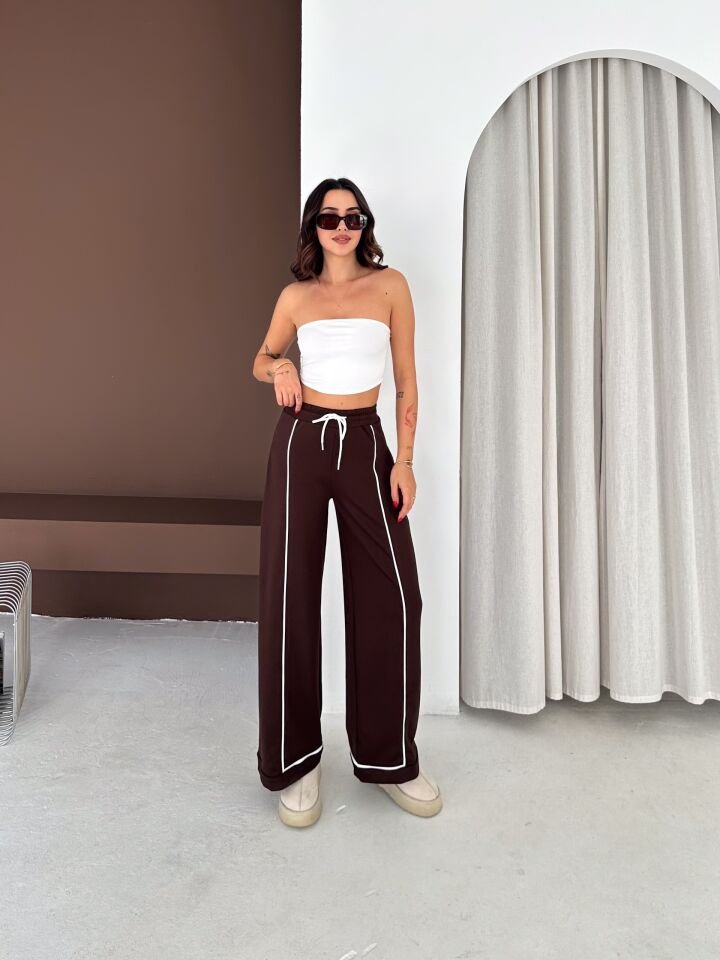 Kadın Altı Paça Bilyeli Yandan Pileli Model  Eşofman Altı 6236 M - KAHVERENGİ