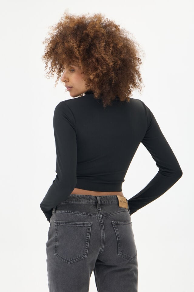 Fit Kesim Gizli Fermuarlı Parmak Geçmeli Crop Ceket 2026-31 SİYAH - XXL