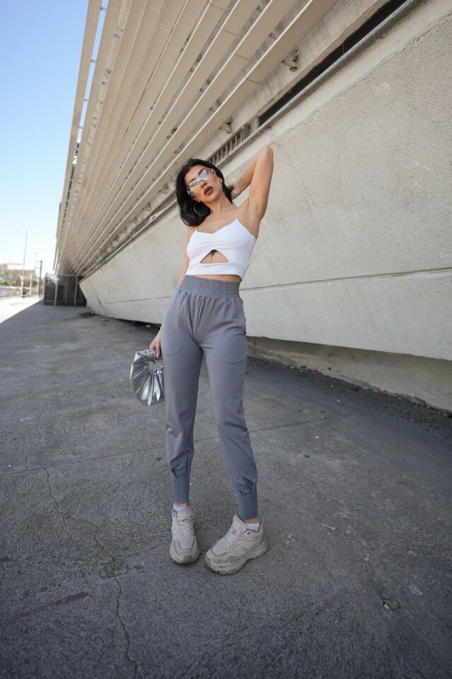 YAZLIK SCUBA DALGIÇ EŞOFMAN ALTI 8CM LASTİK KEMERLİ VE PAÇA PİLE DETAYLI EŞOFMAN ALTI 2XL - AÇIK GRİ