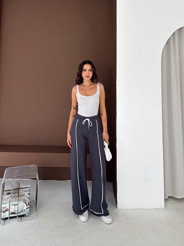 Kadın Altı Paça Bilyeli Yandan Pileli Model  Eşofman Altı 6236 M - ANTRASİT