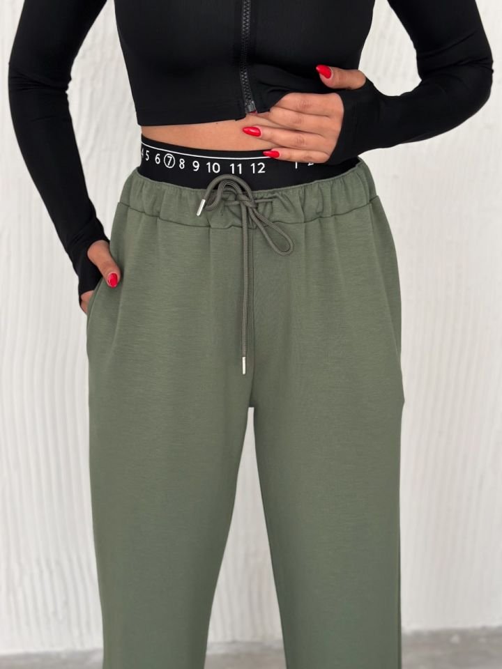 Kadın Geniş Paça Baxer Bel  Eşofman Altı M - HAKİ