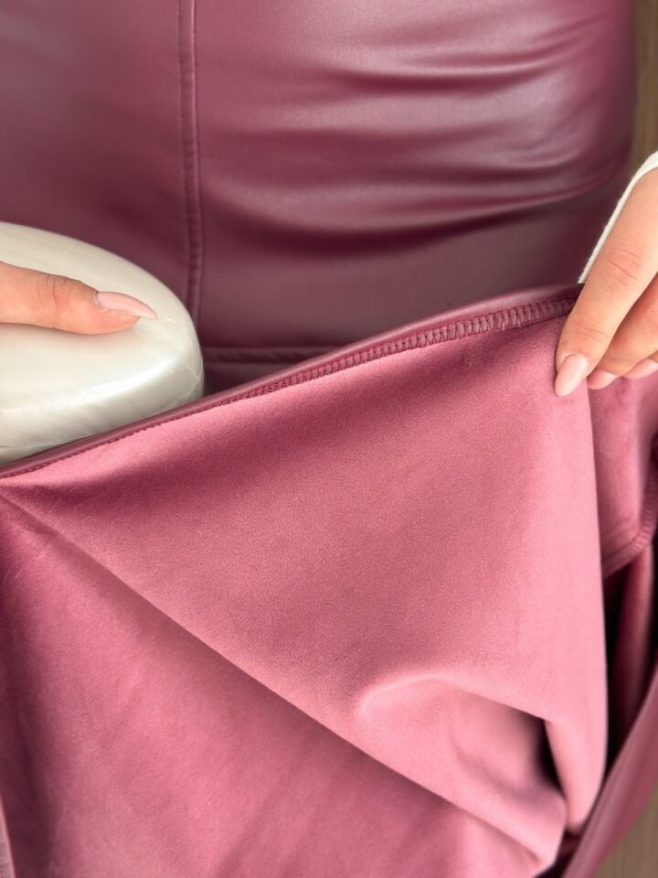 Parçalı Deri Etek / Suni Deri Kloş Etek Tam Boy 80 Cm 2724 BORDO - XL