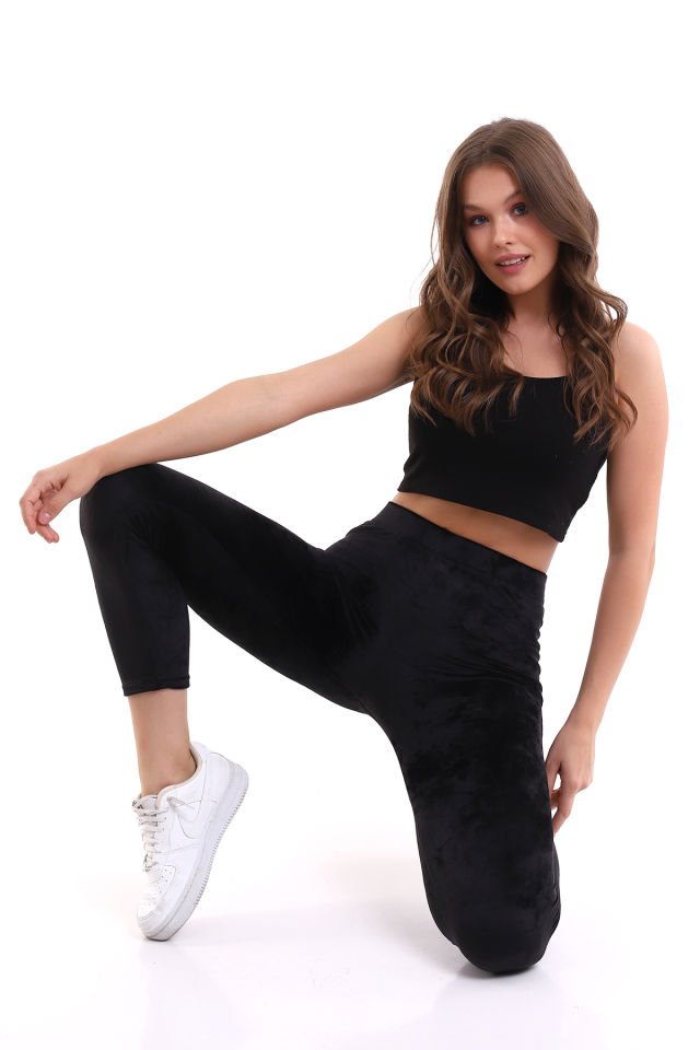 Kadın Kadife Tayt 1719 L - SİYAH