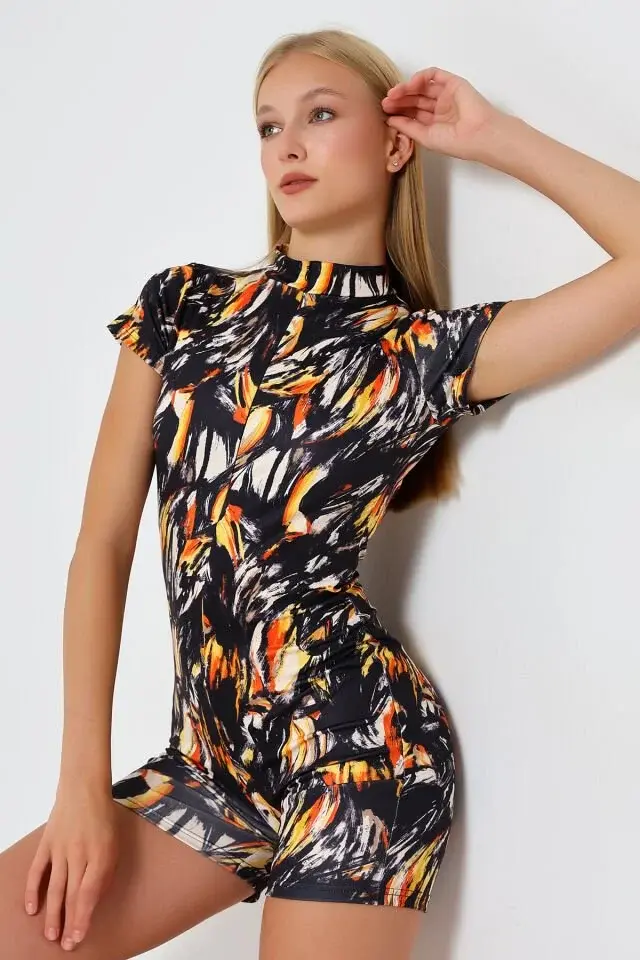 DESENLİ KISA KOLLU SPOR VE GÜNLÜK TULUM XS - ÇOK RENKLİ