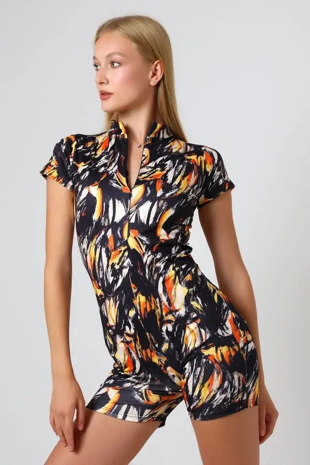 DESENLİ KISA KOLLU SPOR VE GÜNLÜK TULUM XS - ÇOK RENKLİ