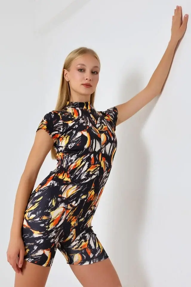 DESENLİ KISA KOLLU SPOR VE GÜNLÜK TULUM XS - ÇOK RENKLİ