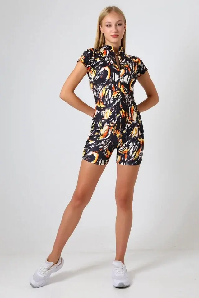 DESENLİ KISA KOLLU SPOR VE GÜNLÜK TULUM XS - ÇOK RENKLİ