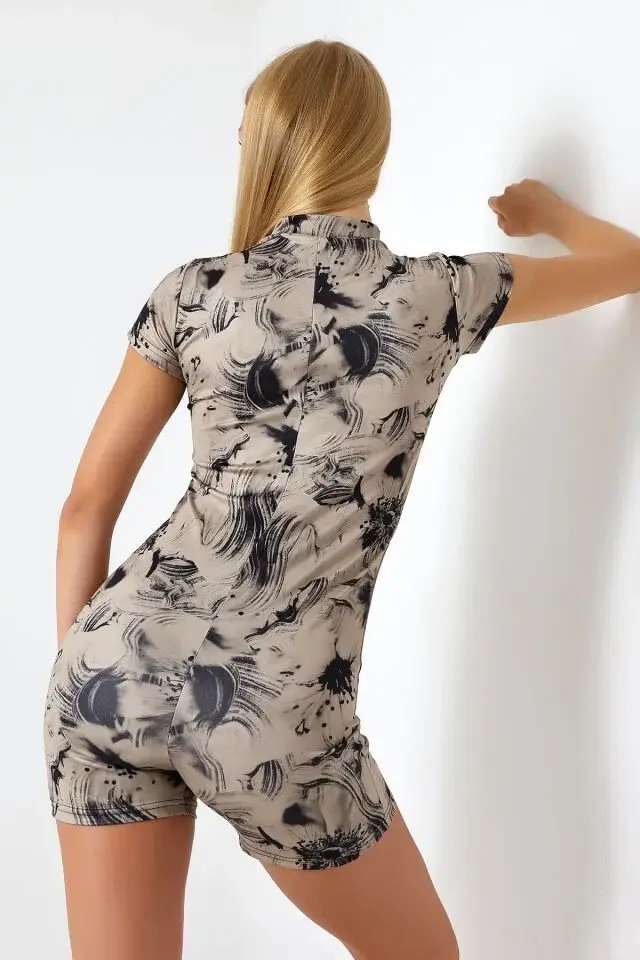 DESENLİ KISA KOLLU SPOR VE GÜNLÜK TULUM XS - SOFT RENKİ ÇOK RENKLİ