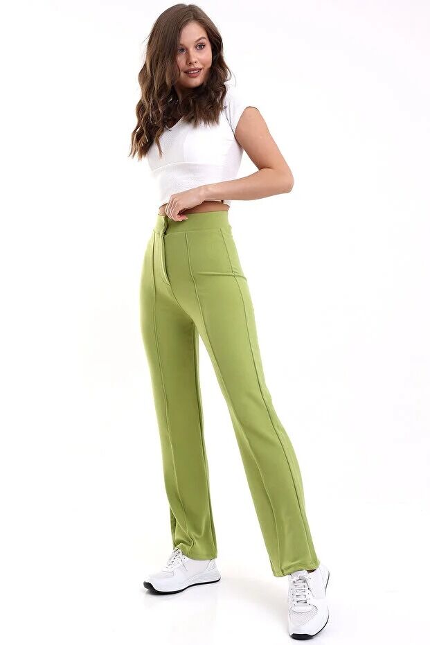 Kadın Önden Dikişli Likralı Kumaş Pantolon 1976 XS - YEŞİL