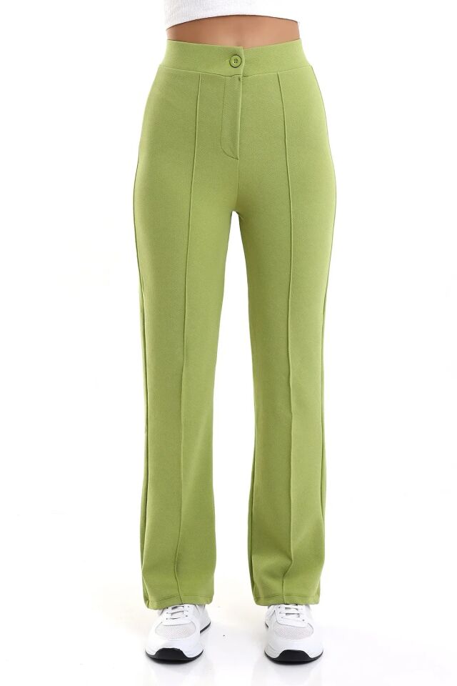 Kadın Önden Dikişli Likralı Kumaş Pantolon 1976 M - YEŞİL
