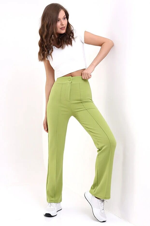Kadın Önden Dikişli Likralı Kumaş Pantolon 1976 M - YEŞİL