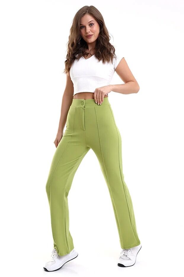 Kadın Önden Dikişli Likralı Kumaş Pantolon 1976 M - YEŞİL