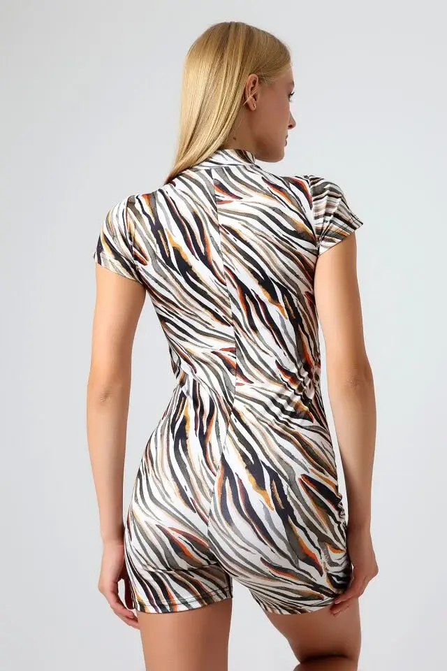 DESENLİ KISA KOLLU SPOR VE GÜNLÜK TULUM XS - RENKLİ ZEBRA ÇOK RENKLİ