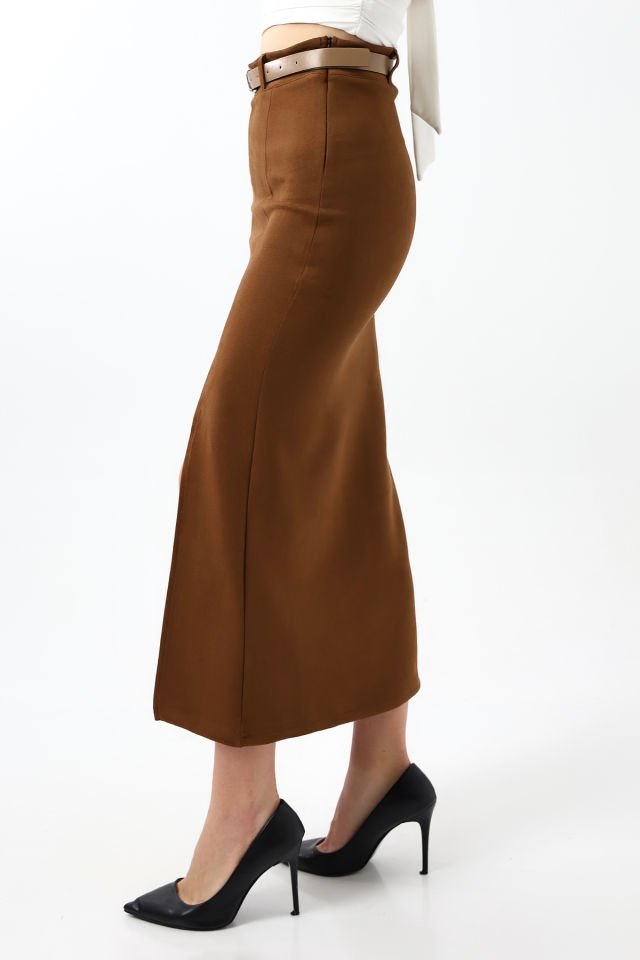SÜET ETEK MAXİ BOY 92 CM ÖN YIRTMAÇLI /FRONT Slit MAXI LONG SUEDE SKIRT M - KOYU KAHVERENGİ