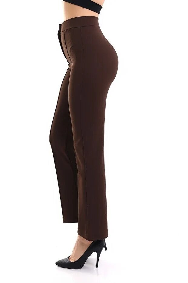 Kadın Önden Dikişli Likralı Kumaş Pantolon 1976 M - KAHVERENGİ