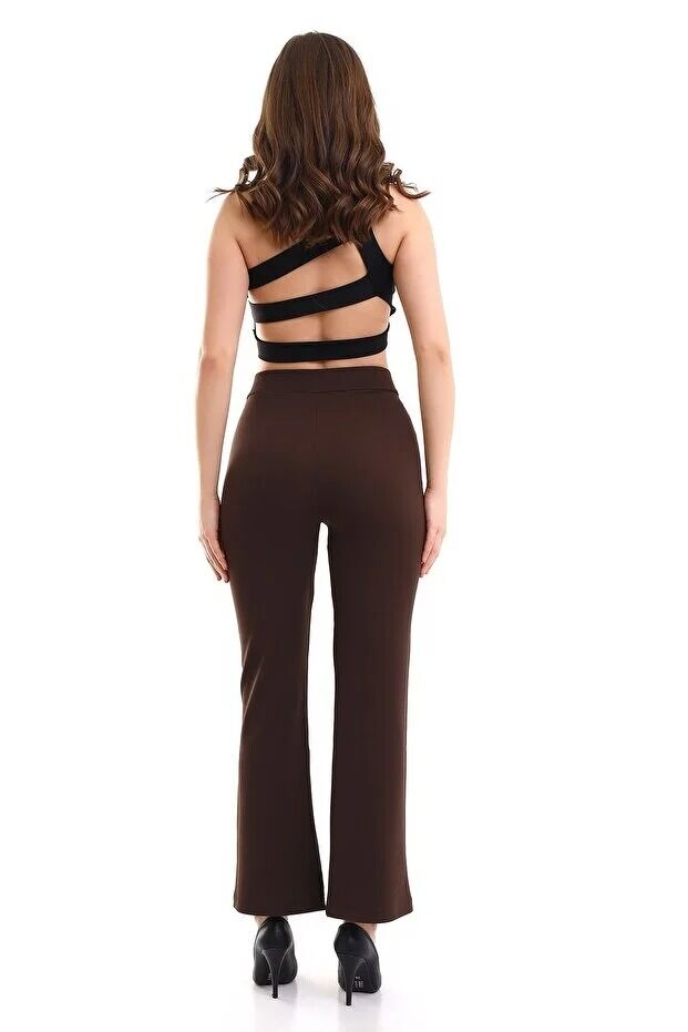 Kadın Önden Dikişli Likralı Kumaş Pantolon 1976 M - KAHVERENGİ