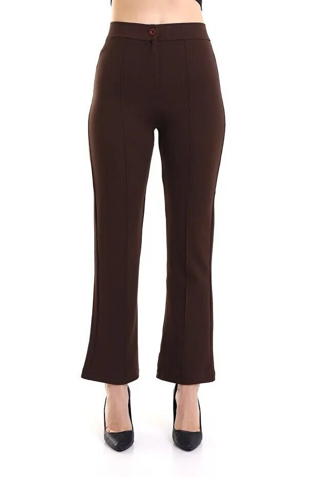 Ön Dikişli Palazzo Likralı Kumaş Pantolon XL - KAHVERENGİ