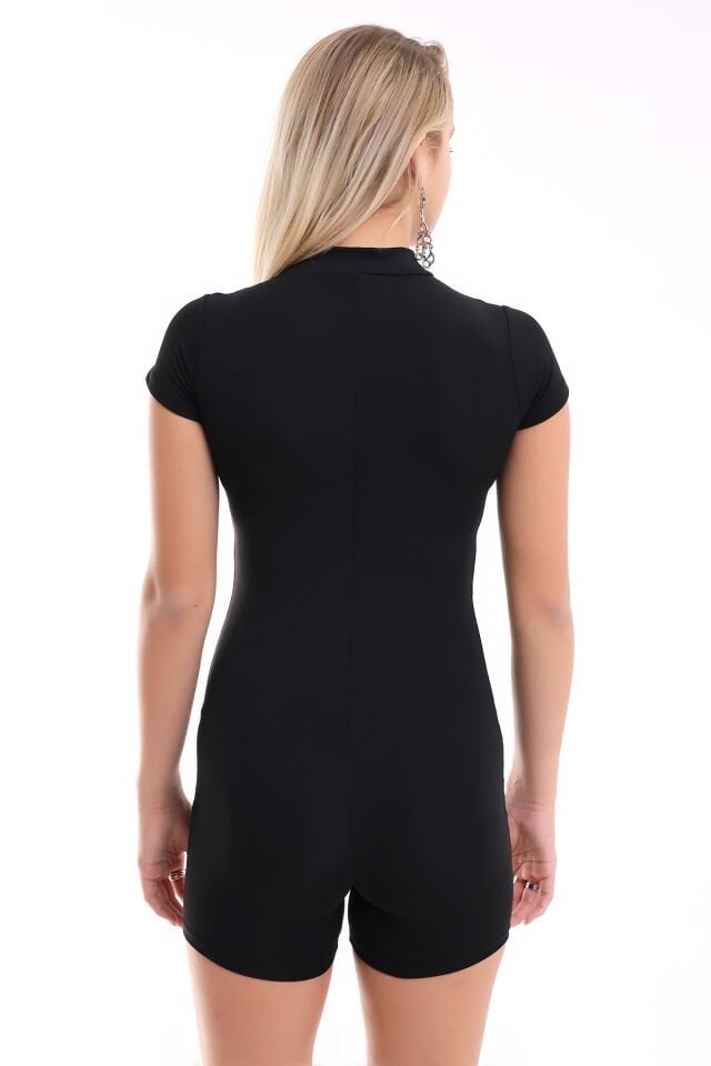 Kadın Mini Fermuarlı Şort Tulum SİYAH WM 2XL - SİYAH