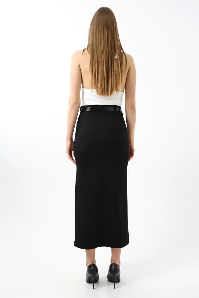 Kadın 92cm Ön Yıtmaçlı  Maxi Boy Süet Etek XS - SİYAH