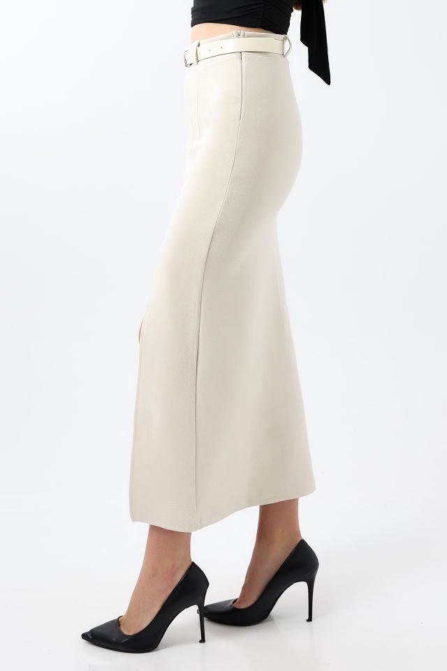 SÜET ETEK MAXİ BOY 92 CM ÖN YIRTMAÇLI /FRONT Slit MAXI LONG SUEDE SKIRT S - EKRU