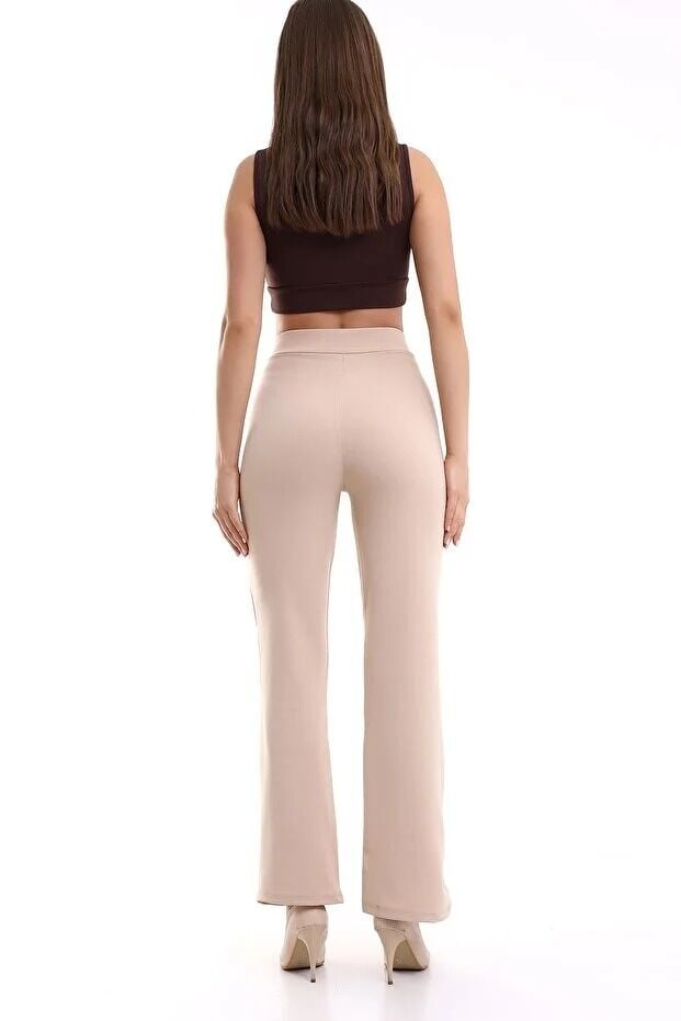 Ön Dikişli Palazzo Likralı Kumaş Pantolon XS - EKRU