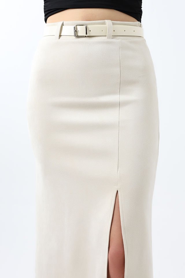 SÜET ETEK MAXİ BOY 92 CM ÖN YIRTMAÇLI /FRONT Slit MAXI LONG SUEDE SKIRT XXL - EKRU