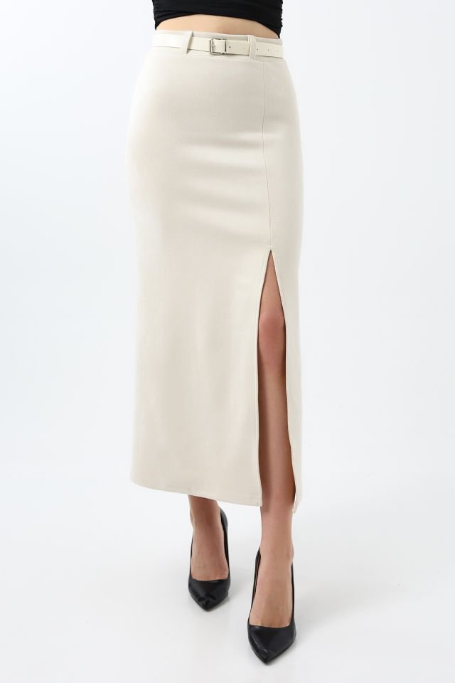 SÜET ETEK MAXİ BOY 92 CM ÖN YIRTMAÇLI /FRONT Slit MAXI LONG SUEDE SKIRT XL - EKRU