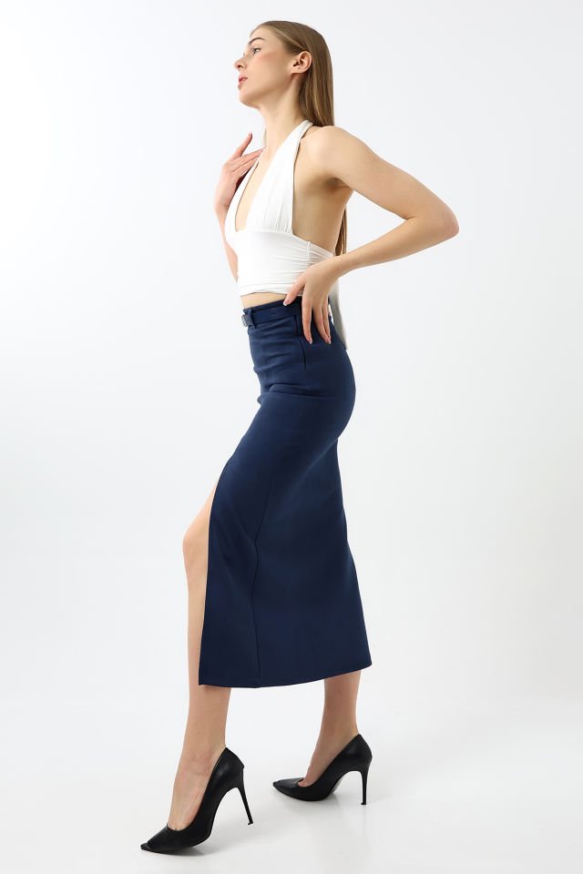 SÜET ETEK MAXİ BOY 92 CM ÖN YIRTMAÇLI /FRONT Slit MAXI LONG SUEDE SKIRT XS - LACİVERT