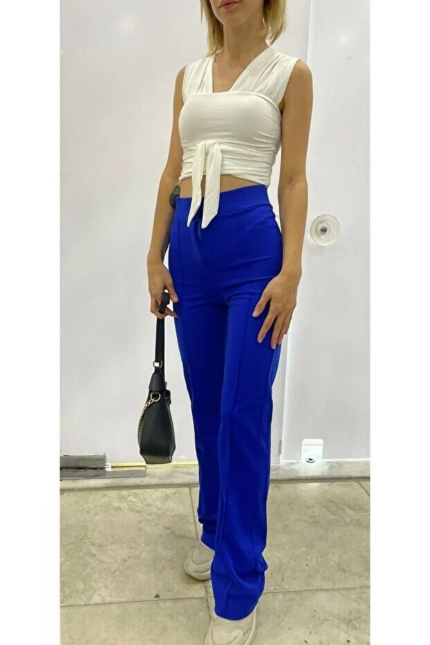 Kadın Önden Dikişli Likralı Kumaş Pantolon 1976 XS - MAVİ