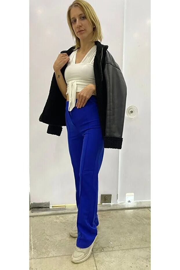 Kadın Önden Dikişli Likralı Kumaş Pantolon 1976 XS - MAVİ