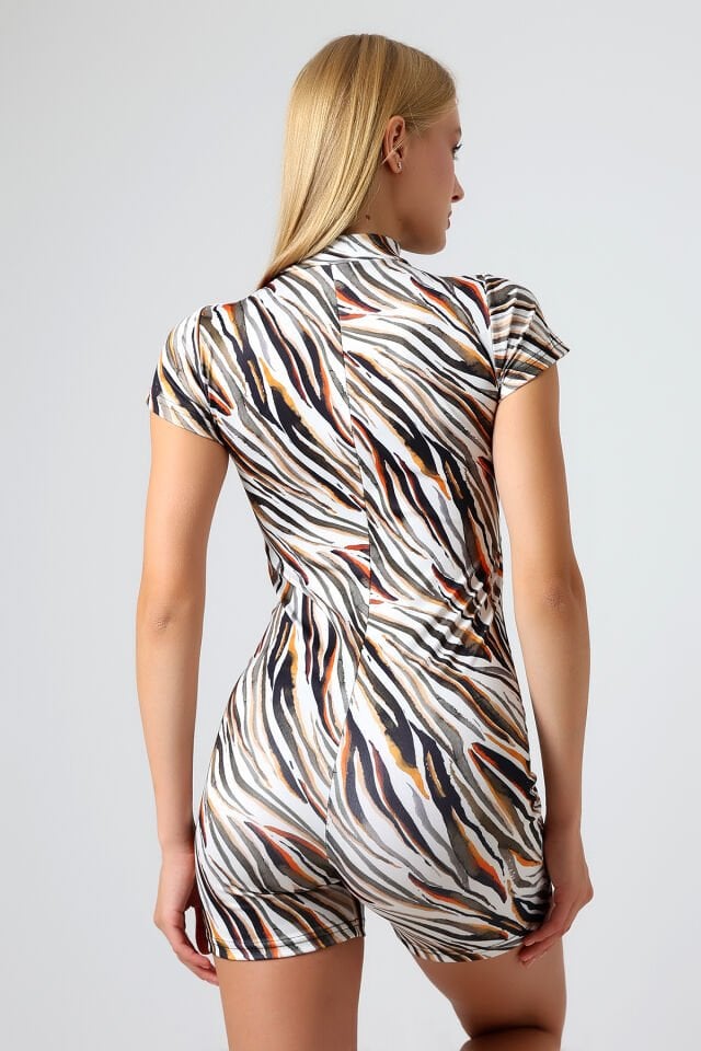 Kadın  Havuz ve Deniz  Yüzücü Şortlu Tulum 2XL - RENKLİ ZEBRA ÇOK RENKLİ