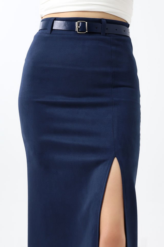 SÜET ETEK MAXİ BOY 92 CM ÖN YIRTMAÇLI /FRONT Slit MAXI LONG SUEDE SKIRT XXL - LACİVERT