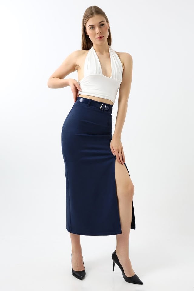 SÜET ETEK MAXİ BOY 92 CM ÖN YIRTMAÇLI /FRONT Slit MAXI LONG SUEDE SKIRT XL - LACİVERT