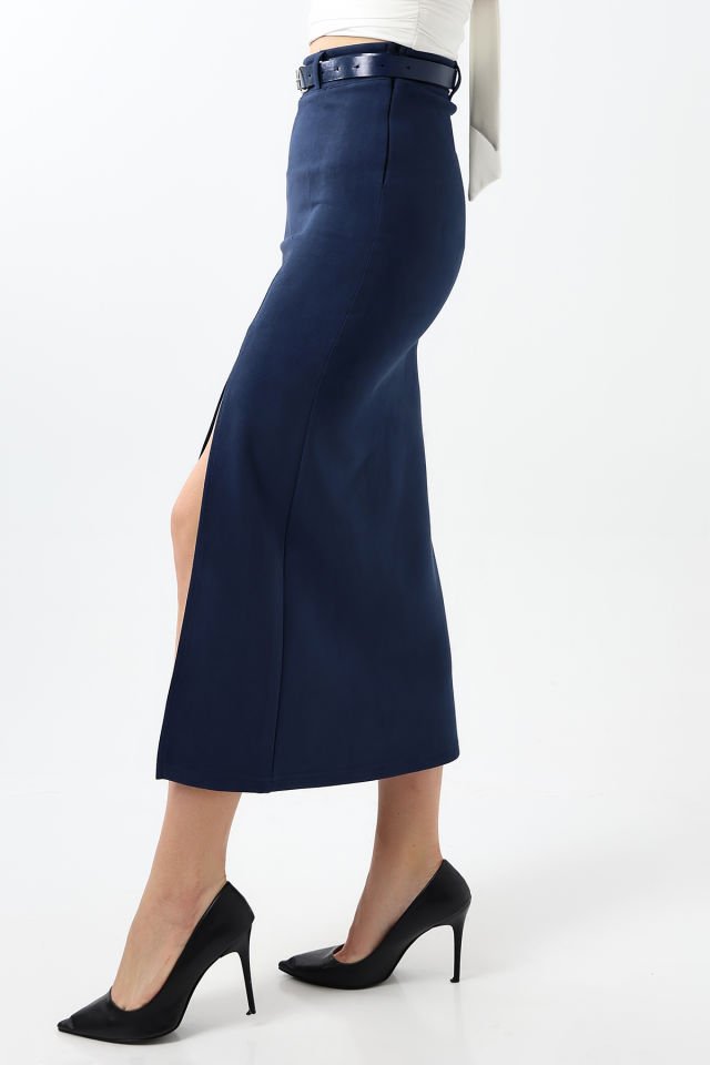 SÜET ETEK MAXİ BOY 92 CM ÖN YIRTMAÇLI /FRONT Slit MAXI LONG SUEDE SKIRT XL - LACİVERT