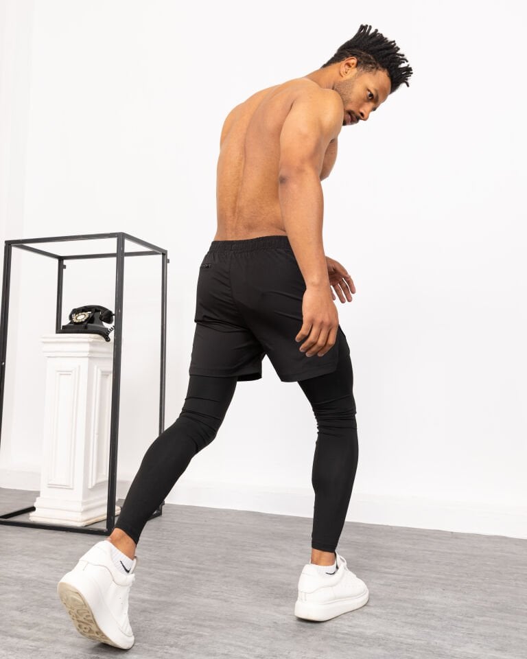 Winmoda İçten Uzun Taytlı Erkek Sporcu Şortu – Cepli Performans Model WM SİYAH - 2XL