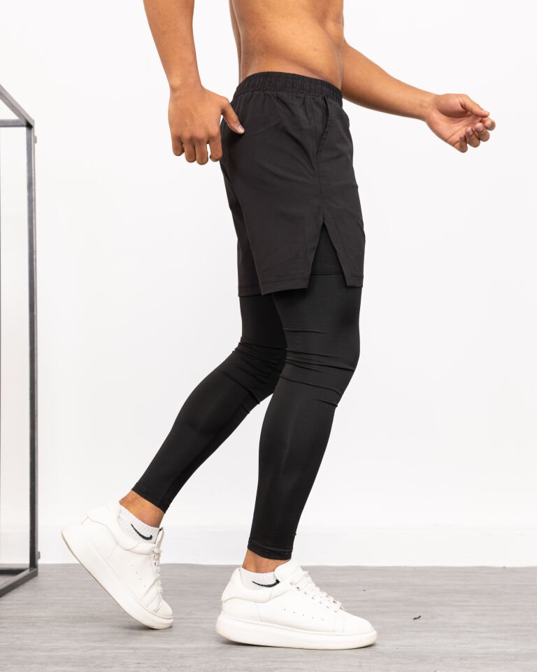 Winmoda İçten Uzun Taytlı Erkek Sporcu Şortu – Cepli Performans Model WM SİYAH - 2XL