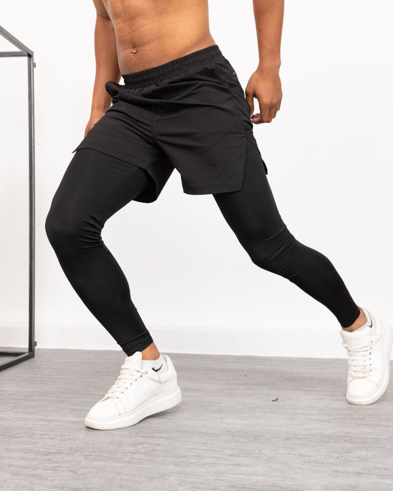 Winmoda İçten Uzun Taytlı Erkek Sporcu Şortu – Cepli Performans Model WM SİYAH - 2XL