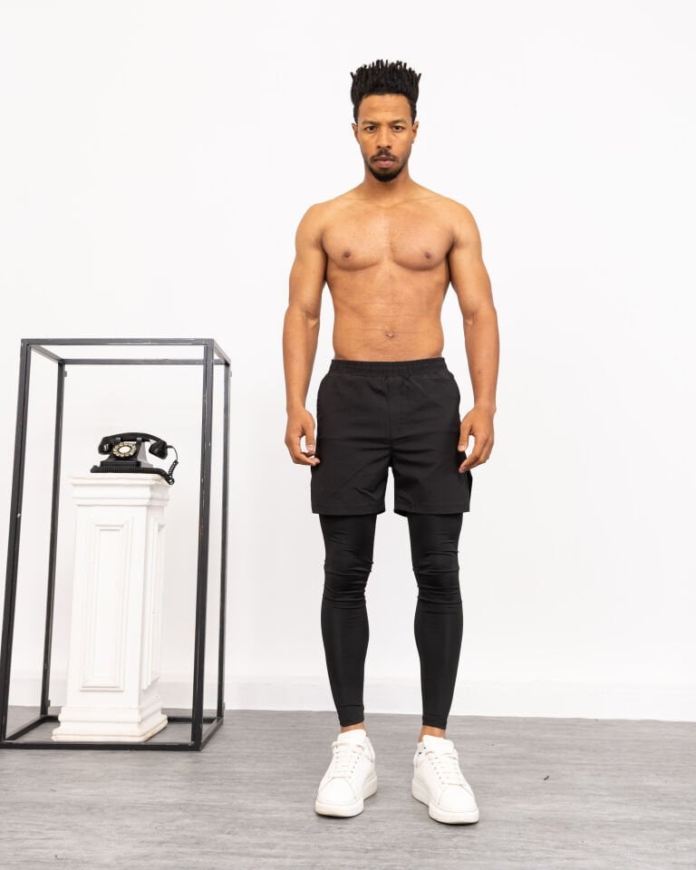 Winmoda İçten Uzun Taytlı Erkek Sporcu Şortu – Cepli Performans Model WM SİYAH - 2XL