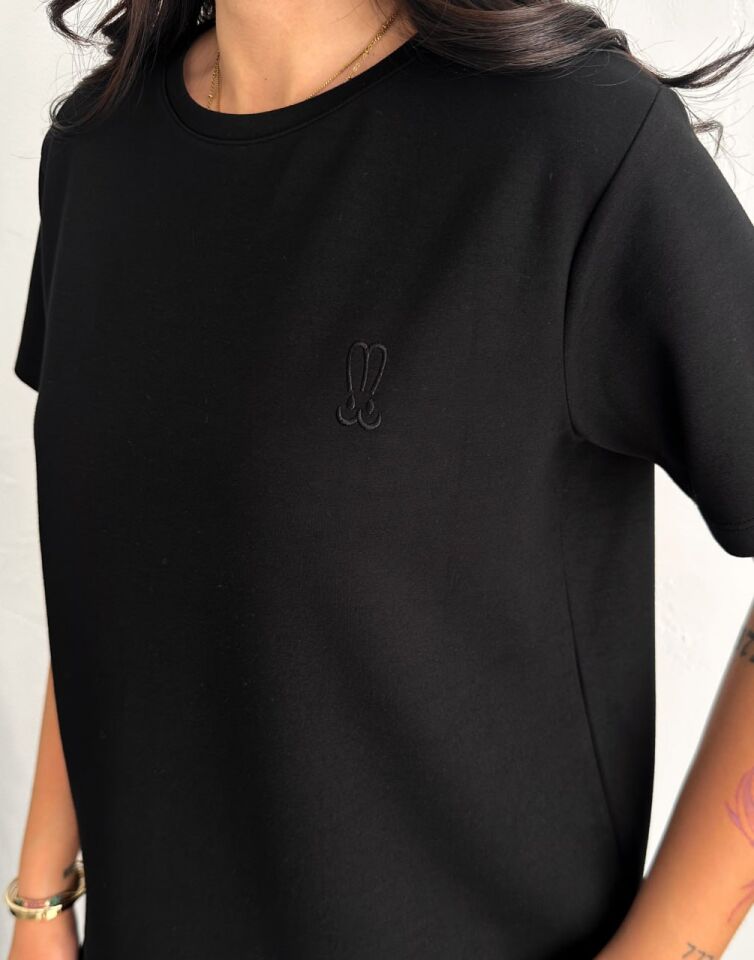 Kadın Tavşan Nakışlı Hafif Baggy  Kısa Kollu  Günlük Takım 2464 XL - SİYAH