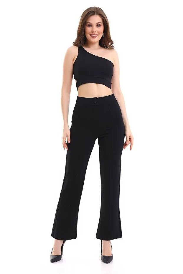 Kadın Önden Dikişli Likralı Kumaş Pantolon 1976 S - SİYAH