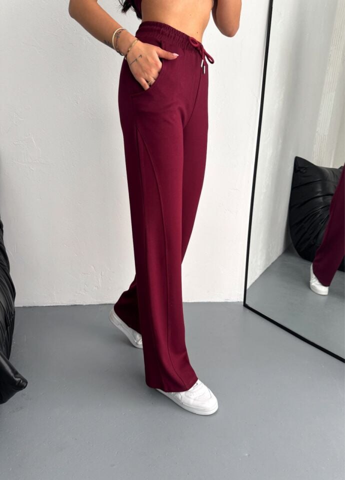 Kadın Tavşan Nakışlı Hafif Baggy  Kısa Kollu  Günlük Takım 2464 S - BORDO