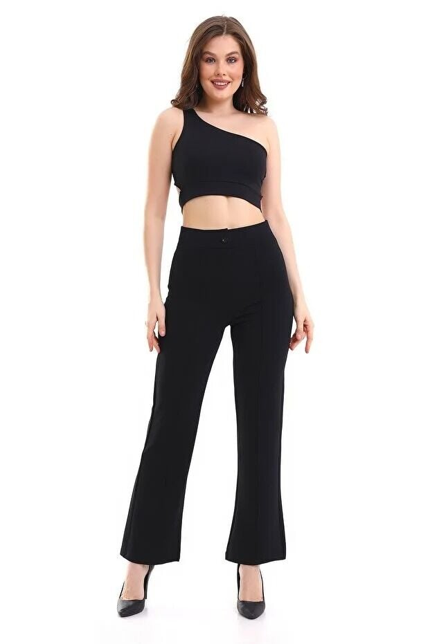 Kadın Önden Dikişli Likralı Kumaş Pantolon 1976 M - SİYAH