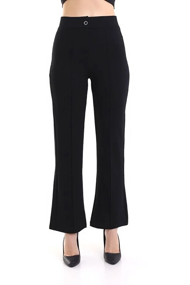 Kadın Önden Dikişli Likralı Kumaş Pantolon 1976 M - SİYAH