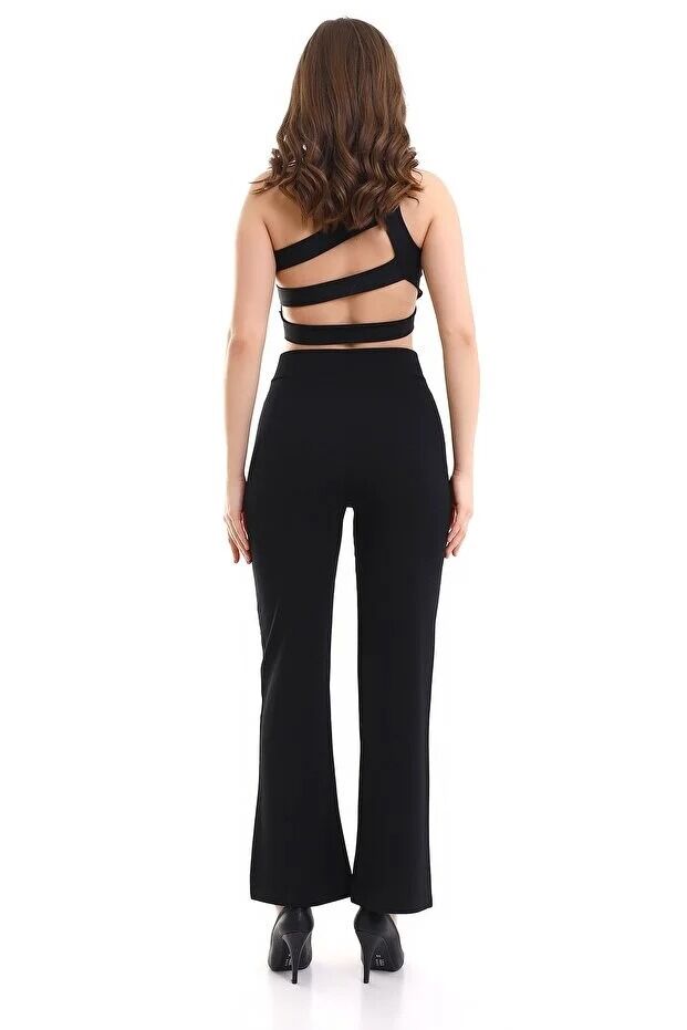 Kadın Önden Dikişli Likralı Kumaş Pantolon 1976 M - SİYAH