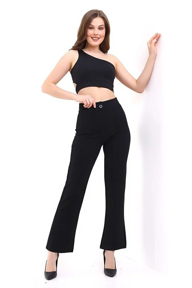 Kadın Önden Dikişli Likralı Kumaş Pantolon 1976 M - SİYAH