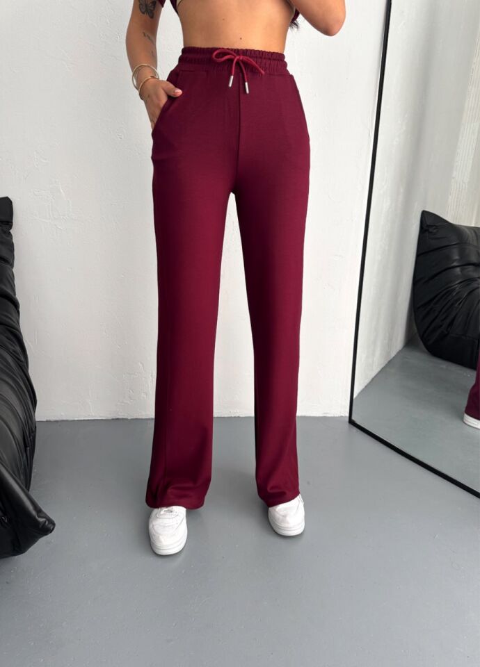 Kadın Tavşan Nakışlı Hafif Baggy  Kısa Kollu  Günlük Takım 2464 M - BORDO