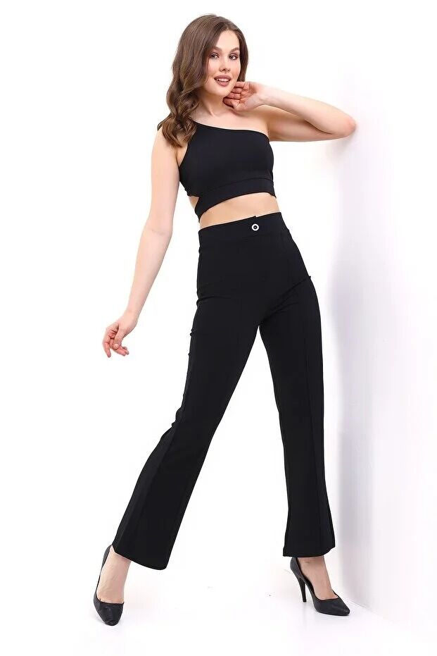 Kadın Önden Dikişli Likralı Kumaş Pantolon 1976 M - SİYAH