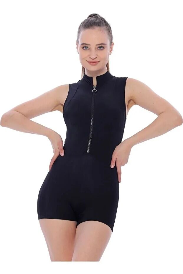 Kadın  Havuz ve Deniz  Yüzücü Şortlu Tulum L - SİYAH SIFIR KOL