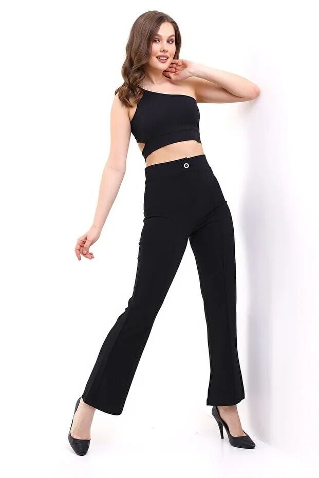 Ön Dikişli Palazzo Likralı Kumaş Pantolon 3XL - SİYAH