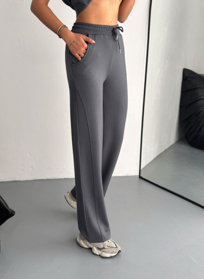 Kadın Tavşan Nakışlı Hafif Baggy  Kısa Kollu  Günlük Takım 2464 XL - KOYU GRİ